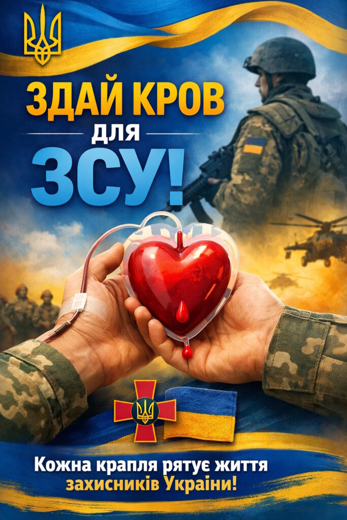 Запрошуємо долучитися до донорської акції, здачі крові для поранених військовослужбовців ЗСУ